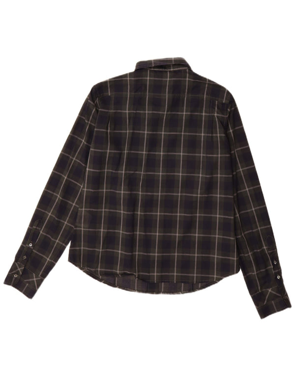Henry Cottons Damen-Hemd mit Rüschen vorne IT 48 XL Marineblau karierte Baumwolle