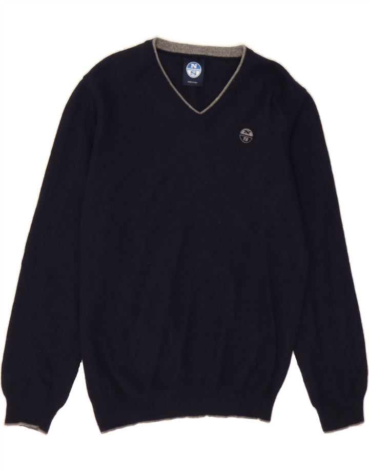 NORTH SAILS Womens V-Neck Jumper Sweater UK 14 Medium Navy Blue Polyamide Vintage North Sails and Second-Hand North Sails from Messina Hembry 