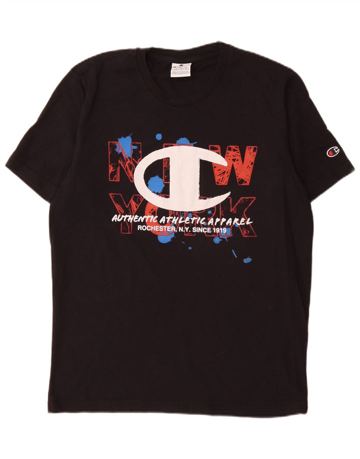 Champion Herren-T-Shirt mit Grafik, Größe S, schwarze Baumwolle