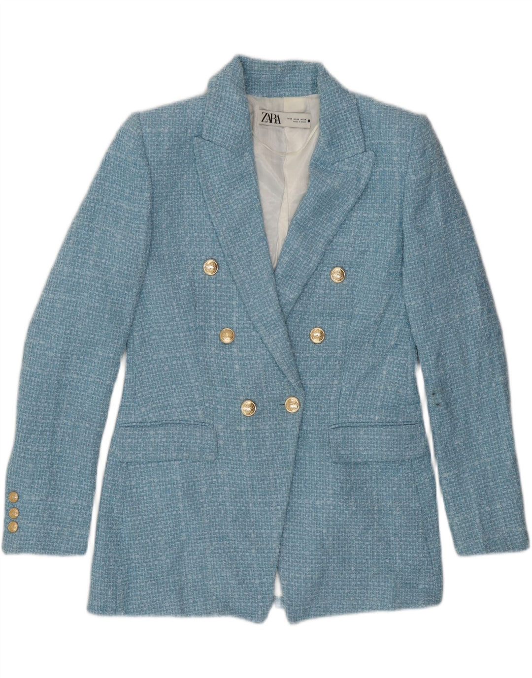 Zweireihiger Blazer für Damen von Zara, UK 14, Mittelblau kariert, Polyester