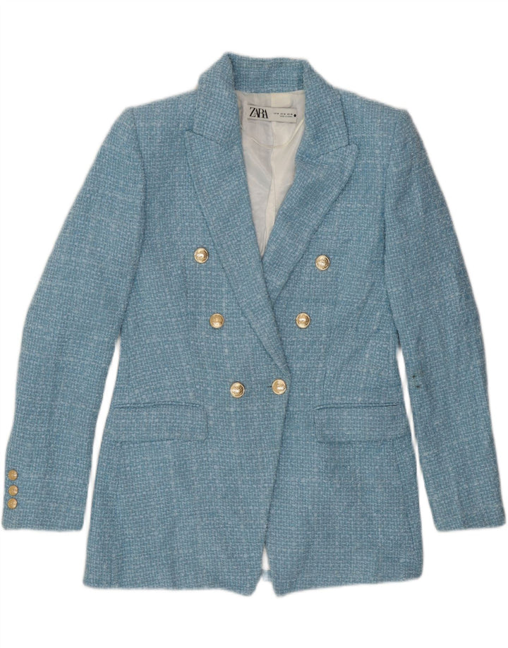 Zweireihiger Blazer für Damen von Zara, UK 14, Mittelblau kariert, Polyester