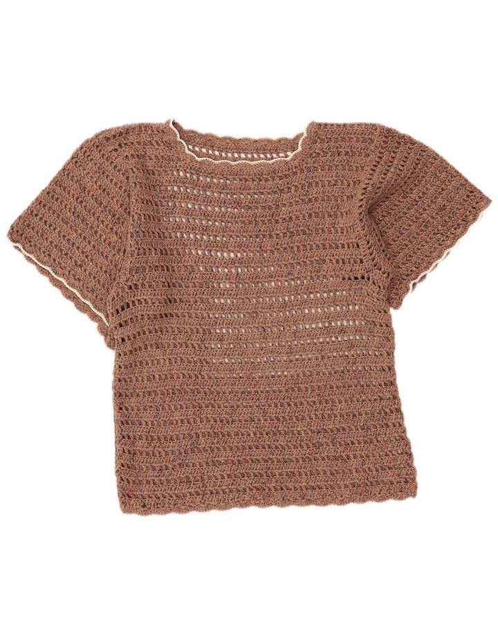 Vintage Damen Häkelbluse Top UK 18 XL Braun