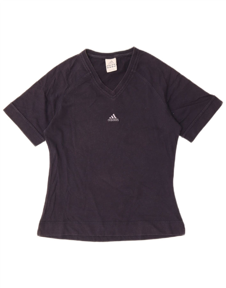 Adidas Damen T-Shirt Top UK 12 Medium Marineblau Baumwolle