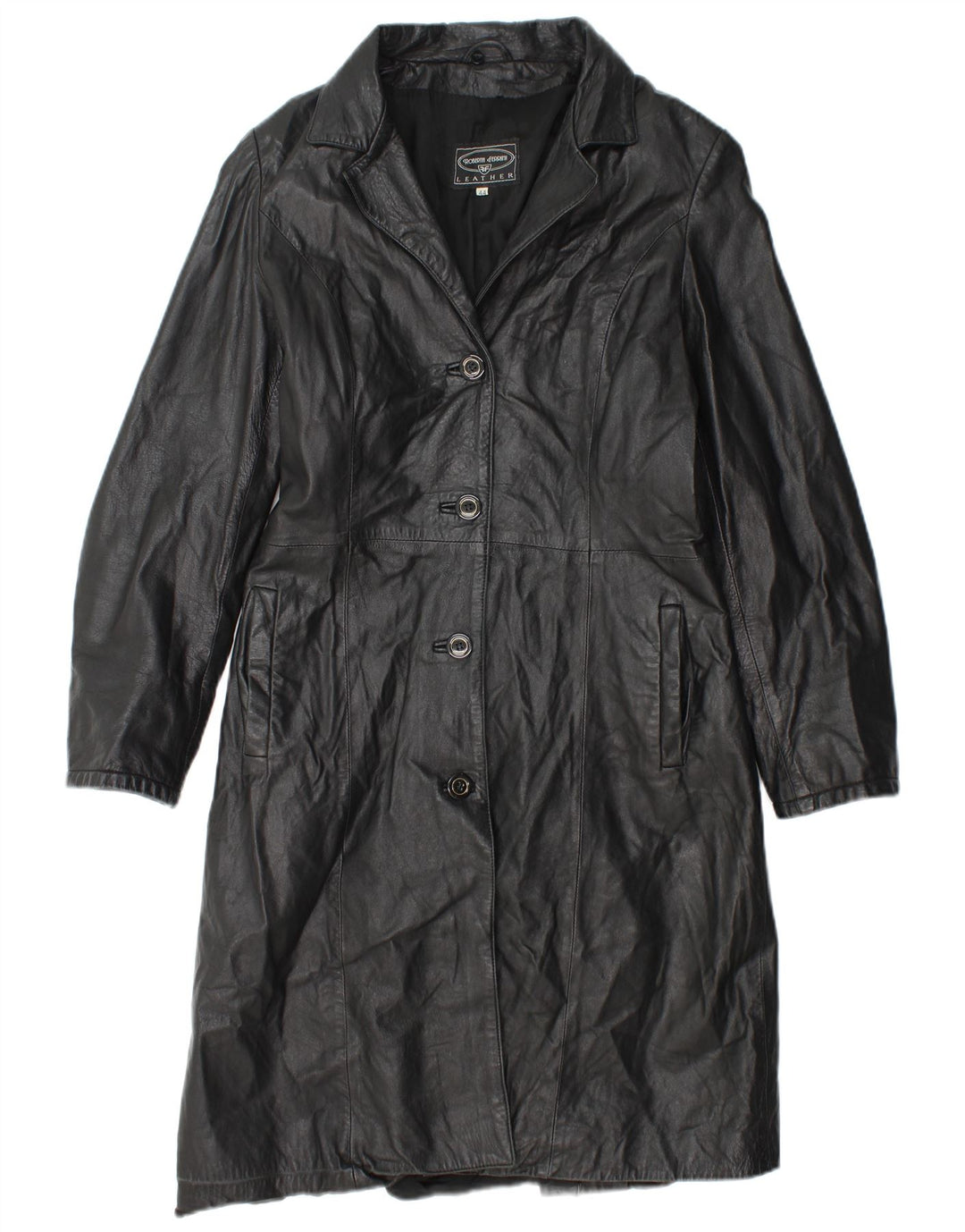 Roberta Ferrini Damen Ledermantel IT 44 Mittelschwarzes Leder