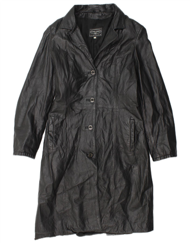 Roberta Ferrini Damen Ledermantel IT 44 Mittelschwarzes Leder