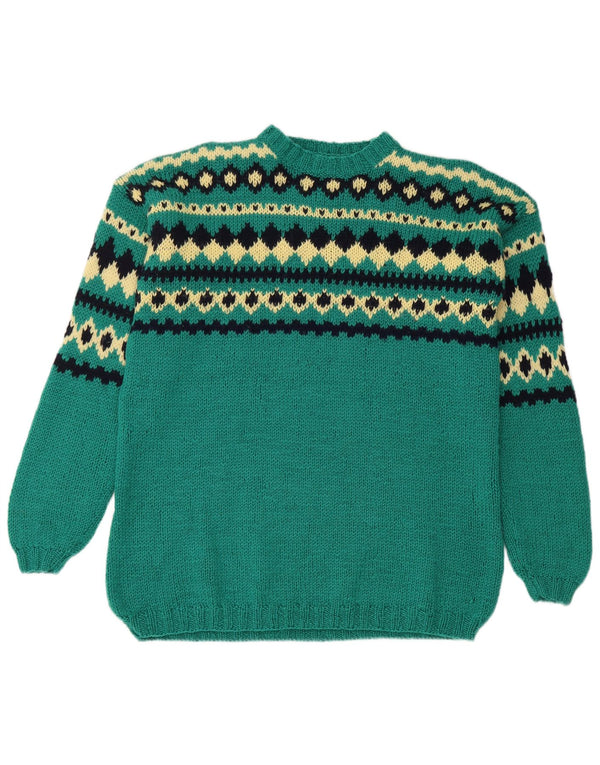 VINTAGE Damen-Pullover mit Rundhalsausschnitt, UK 14, große grüne Fair Isle