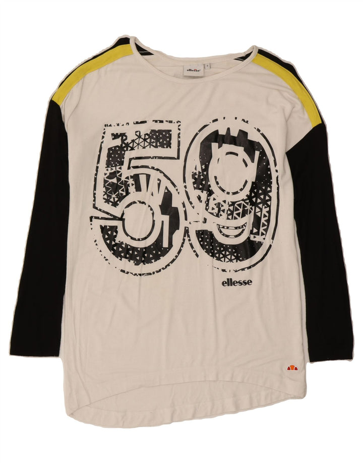 ELLESSE Mens Graphic Top Long Sleeve Small White Colourblock Vintage Ellesse and Second-Hand Ellesse from Messina Hembry 