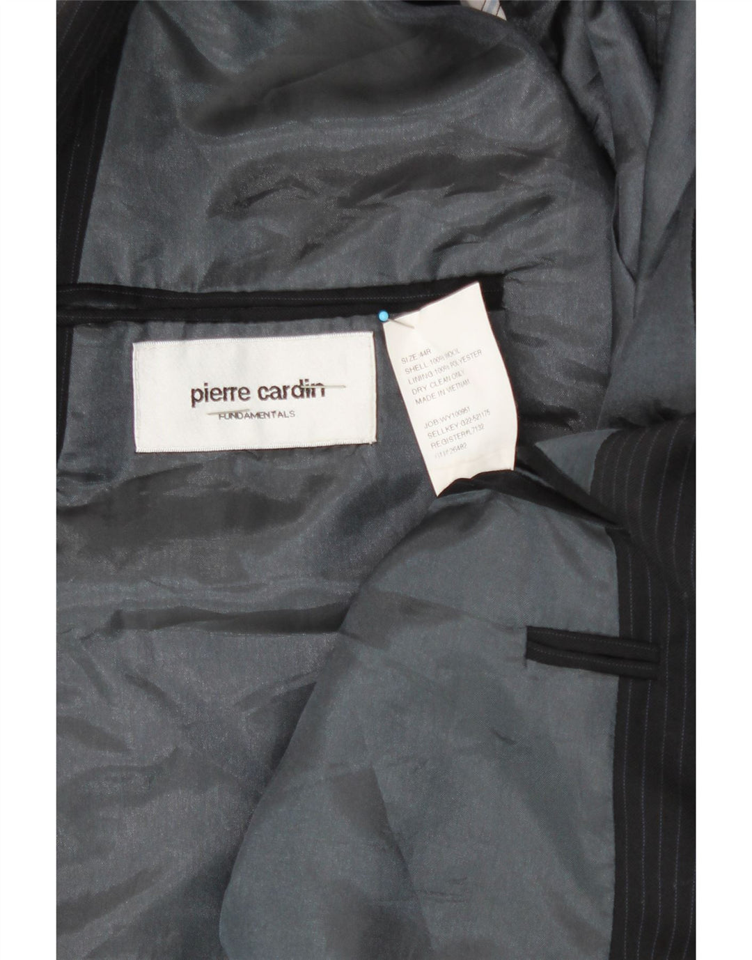 PIERRE CARDIN Mens 2 Button Blazer Jacket Size 44 XL Black Pinstripe Wool Vintage Pierre Cardin and Second-Hand Pierre Cardin from Messina Hembry 