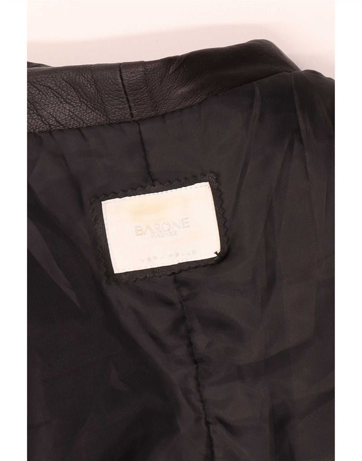 Barone Herren Ledermantel UK 36 Small Schwarz