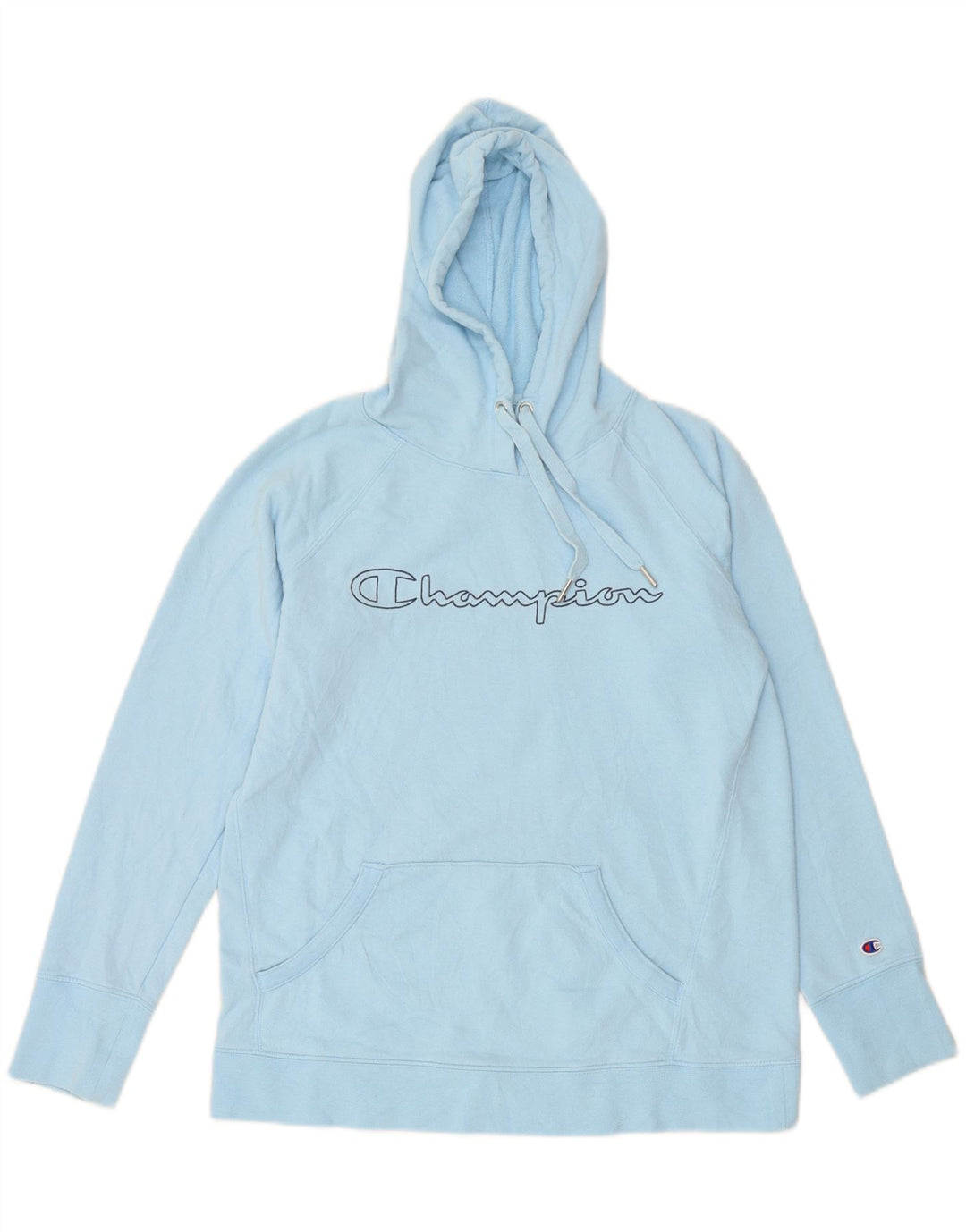 CHAMPION Mens Graphic Hoodie Jumper Medium Blue Cotton Vintage Champion and Second-Hand Champion from Messina Hembry 