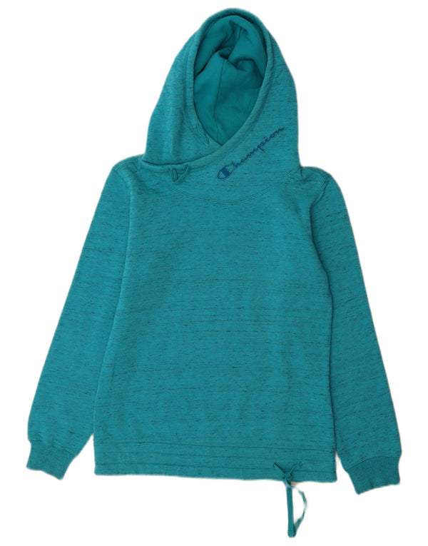 Champion Womens Graphic Hoodie Pullover UK 10 Small Blau meliert Baumwolle