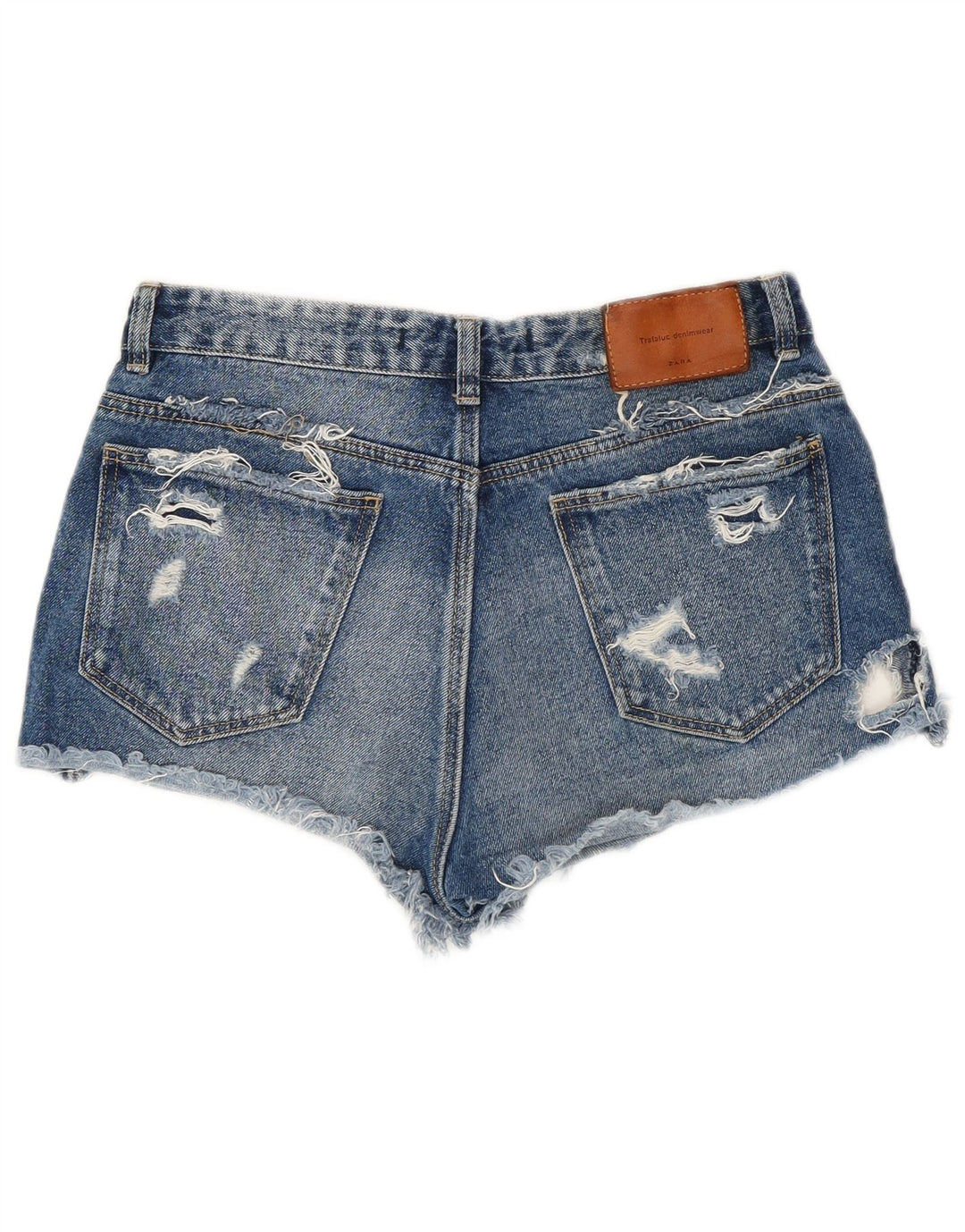 Zara Damen Distressed Denim Shorts EU 36 XS W26 Blaue Baumwolle