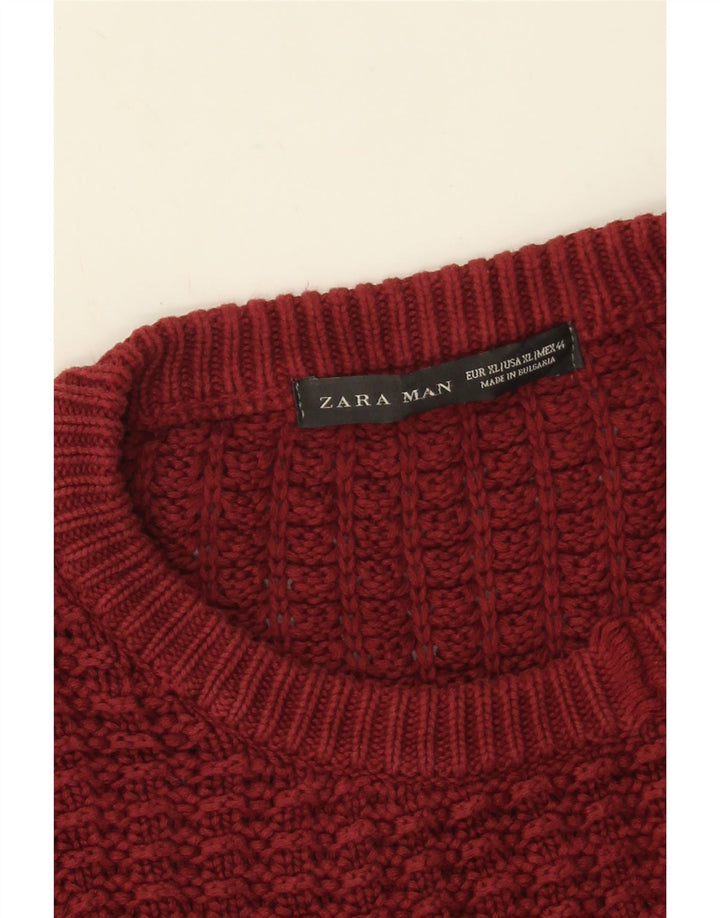 Zara Herren-Pullover mit Rundhalsausschnitt, XL, Burgunderrot