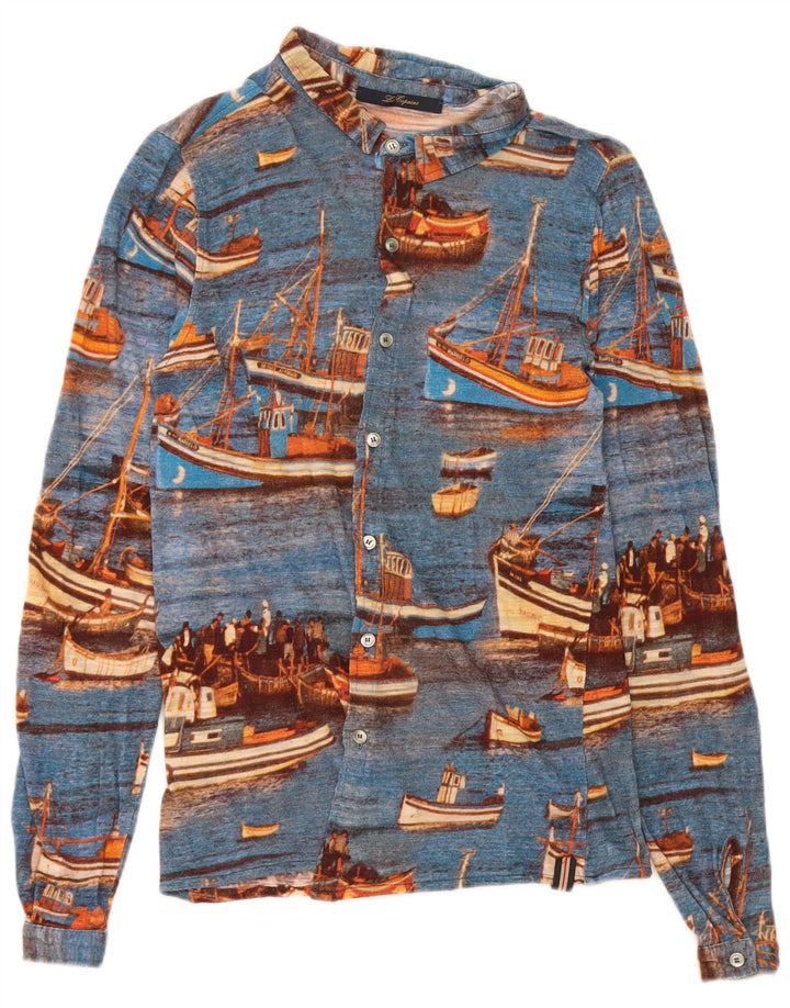 Les Copains Herren-Hemd mit abstraktem Muster IT 48 mittelblaue Baumwolle