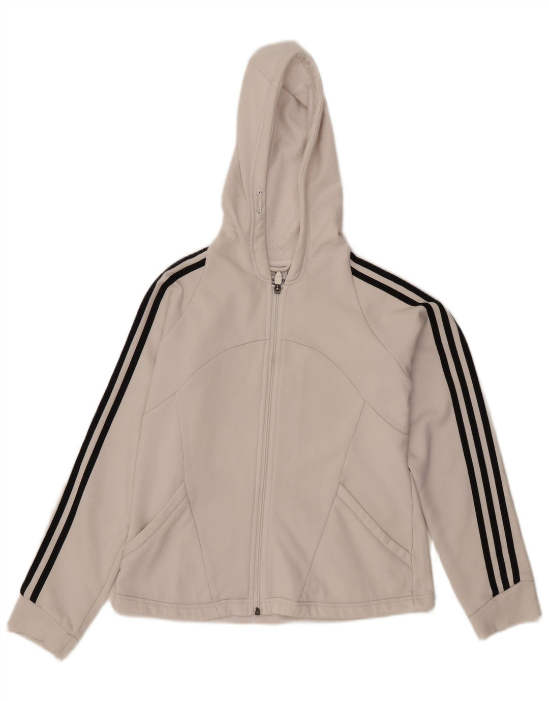 Adidas Damen Crop Zip Hoodie Pullover UK 14 Medium Off White