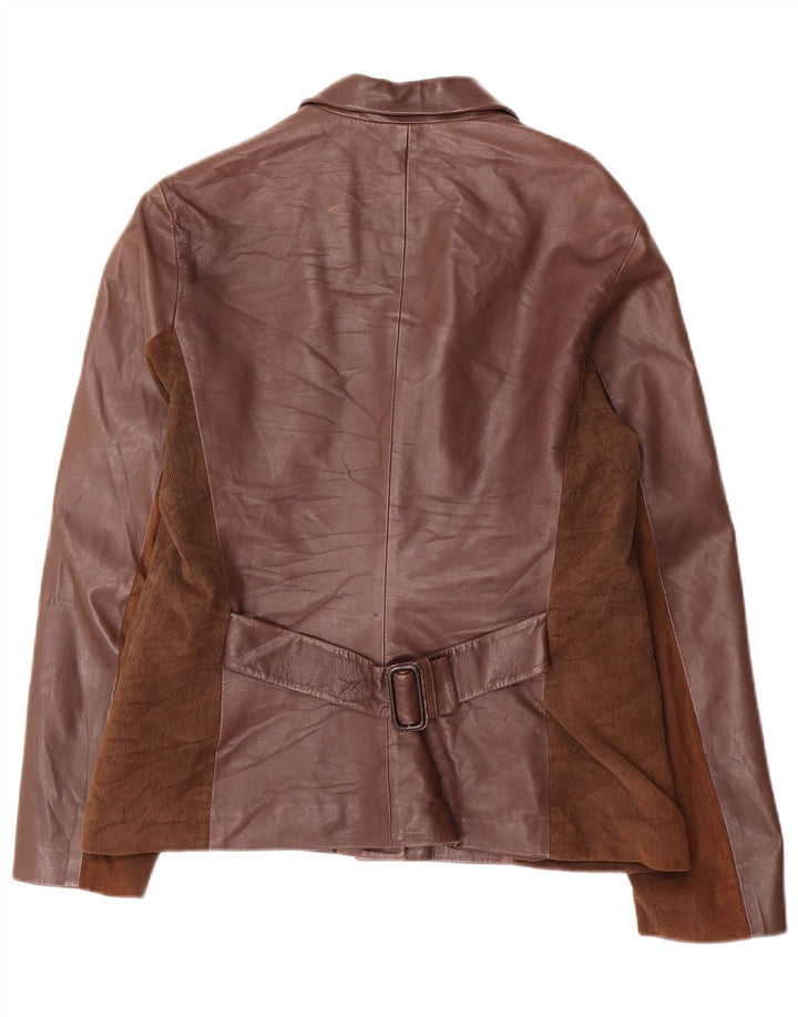 Evolution Damen 3-Knopf-Lederblazer IT 48 XL Brauner Farbblock