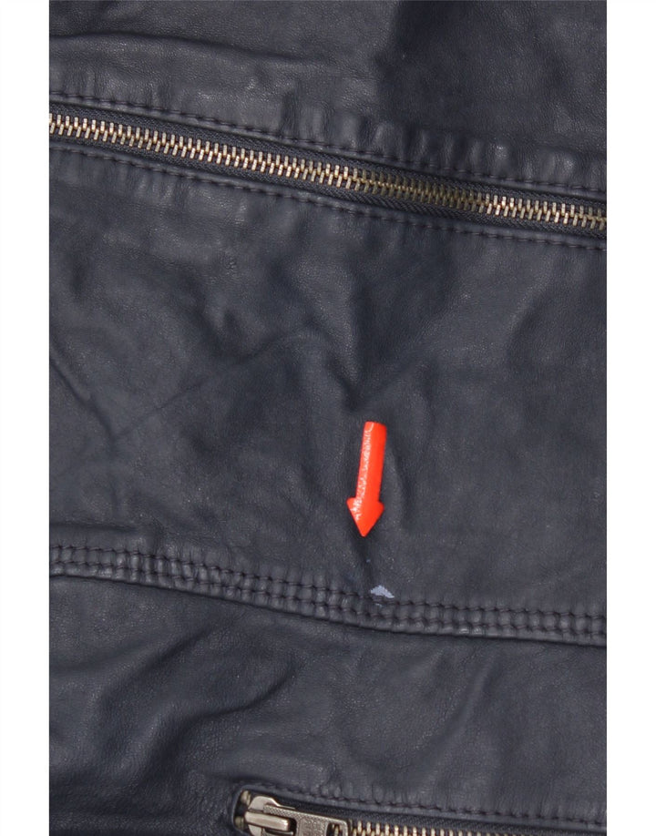 Superdry Damen-Lederjacke mit Kapuze, UK 14, mittleres marineblaues Leder
