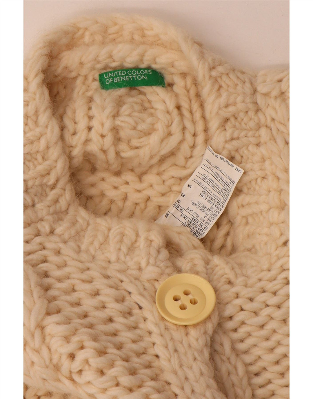 Benetton Womens Crop Cardigan Pullover UK 14 Medium Off White Wool