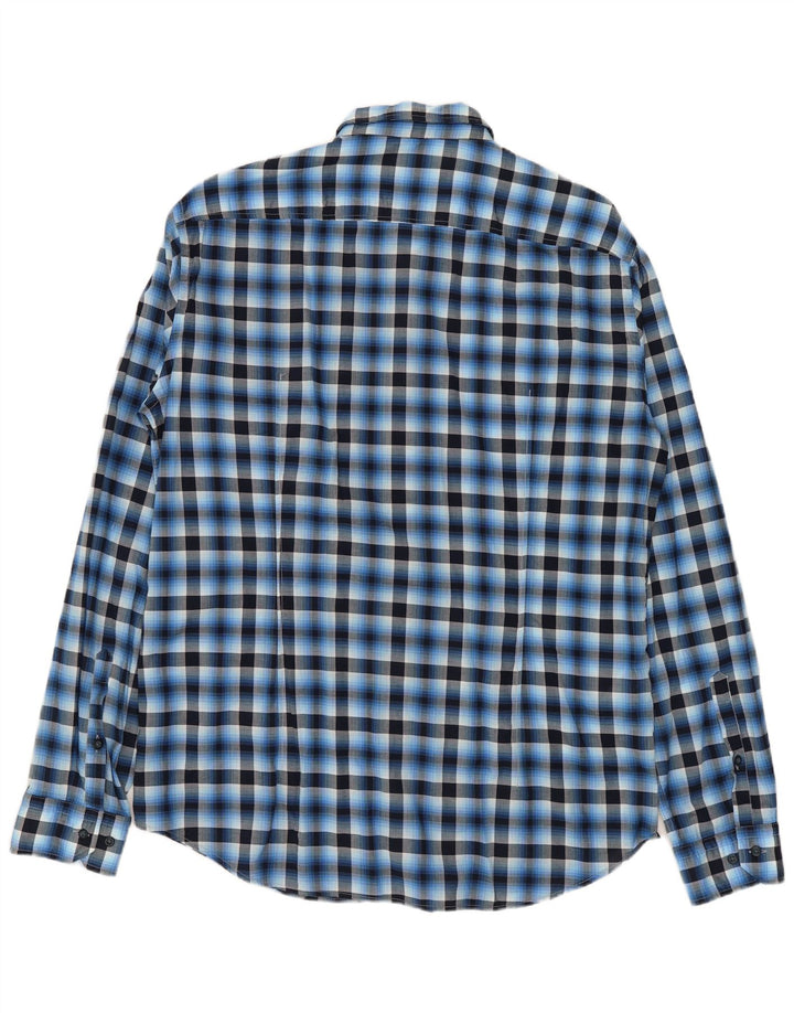 Hugo Boss Herren-Stretch-Hemd mit normaler Passform, groß, blau kariert, Baumwolle
