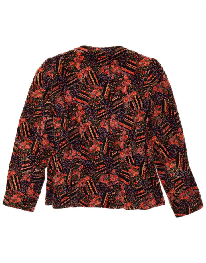 VINTAGE Damen 1 Knopf Samt Blazer Jacke UK 14 Mittelrot geblümt