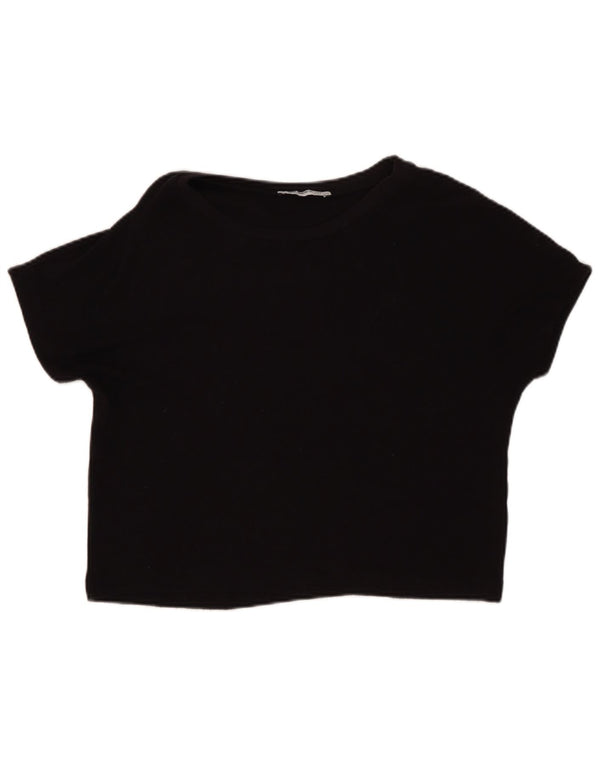 ZARA Damen Trafaluc Crop T-Shirt Top UK 14 Large Schwarz
