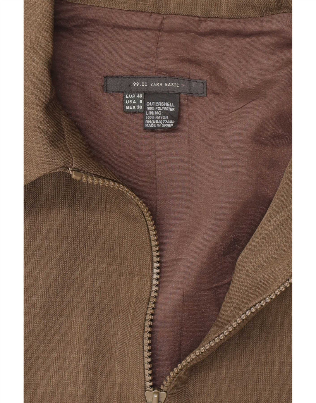 Zara Damen-Blazerjacke mit durchgehendem Reißverschluss, EU 40, Mittelkhaki, Polyester