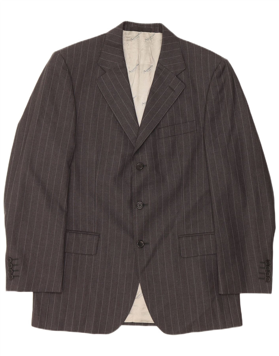Aquascutum Herren-Blazer mit 3 Knöpfen, UK 40, große graue Nadelstreifenwolle