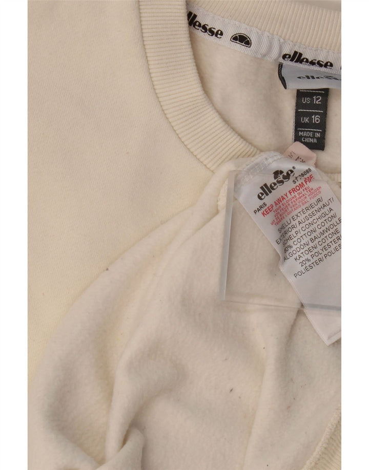 ELLESSE Womens Graphic Sweatshirt Jumper UK 16 Large Off White Cotton