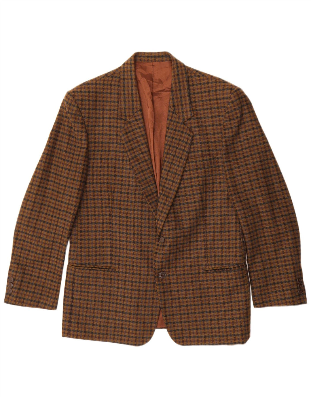 Vintage Herren 2-Knopf-Blazerjacke IT 48 Mittelbraun karierte Schurwolle