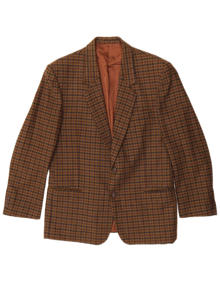 Vintage Herren 2-Knopf-Blazerjacke IT 48 Mittelbraun karierte Schurwolle