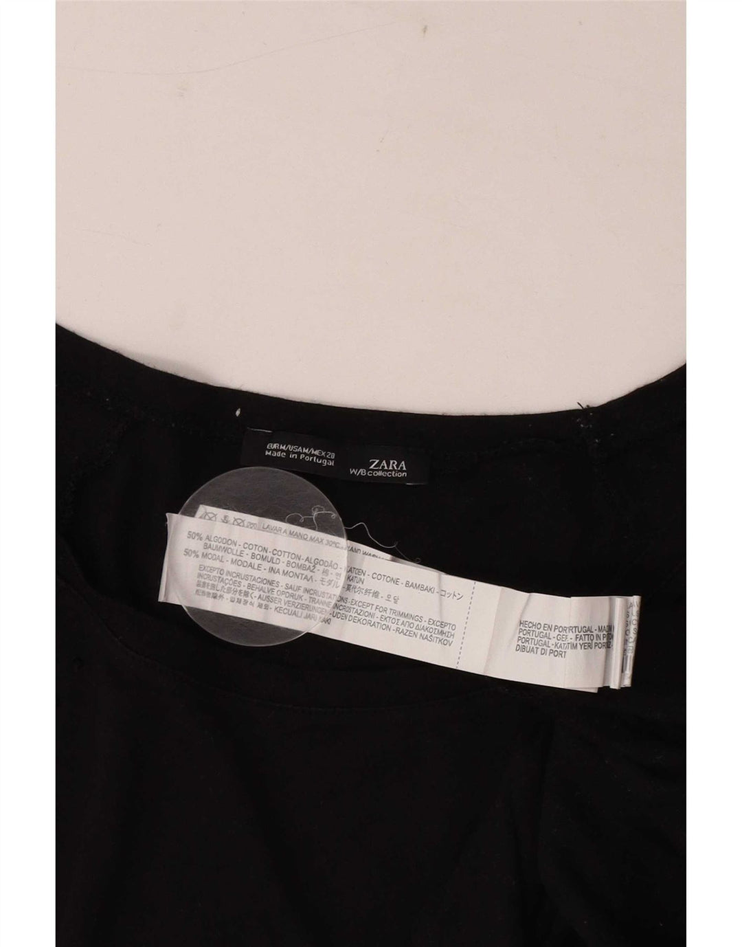 Zara Damen Grafik-T-Shirt-Oberteil UK 12 Mittelschwarze Baumwolle