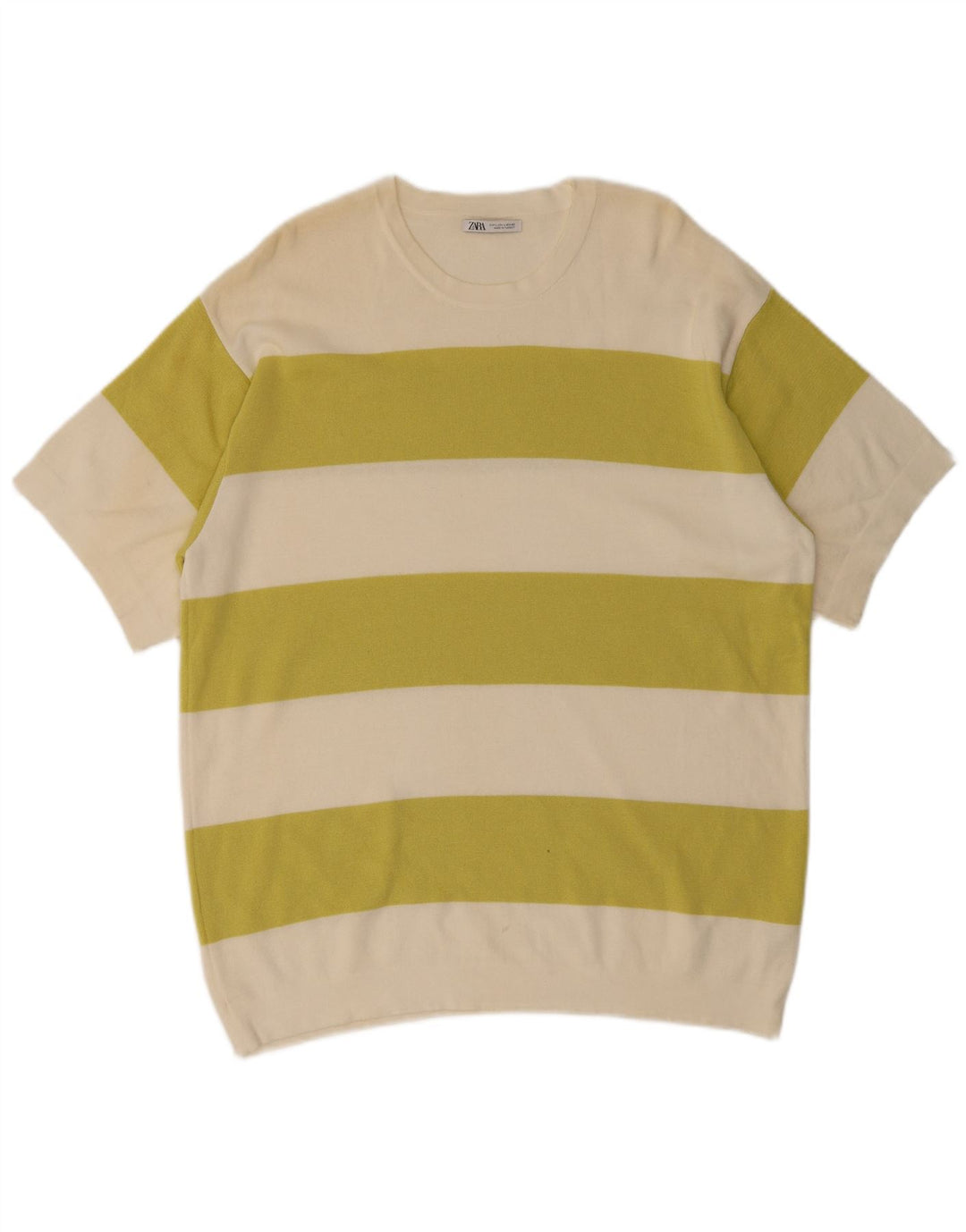 Zara Herren T-Shirt Top Large Off White Colourblock Baumwolle