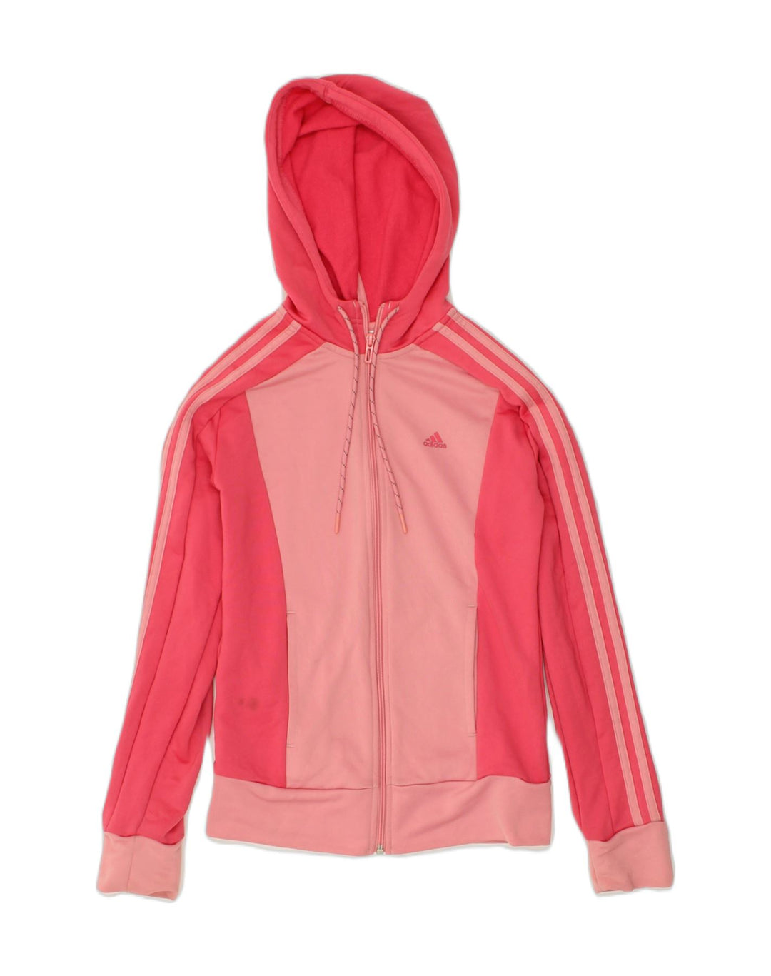 ADIDAS Womens Zip Hoodie Sweater UK 2 2XS Pink Colourblock Polyester | Vintage Adidas | Thrift | Second-Hand Adidas | Used Clothing | Messina Hembry 