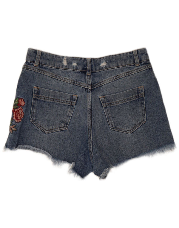 Benetton Damen-Jeansshorts mit Distressed-Grafik, W28, Mittelblau mit Blumenmuster