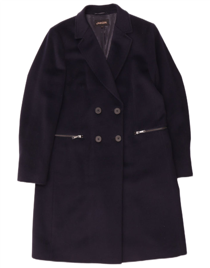 Jaeger Damen Übergroßer zweireihiger Mantel UK 10 Small Marineblaue Wolle