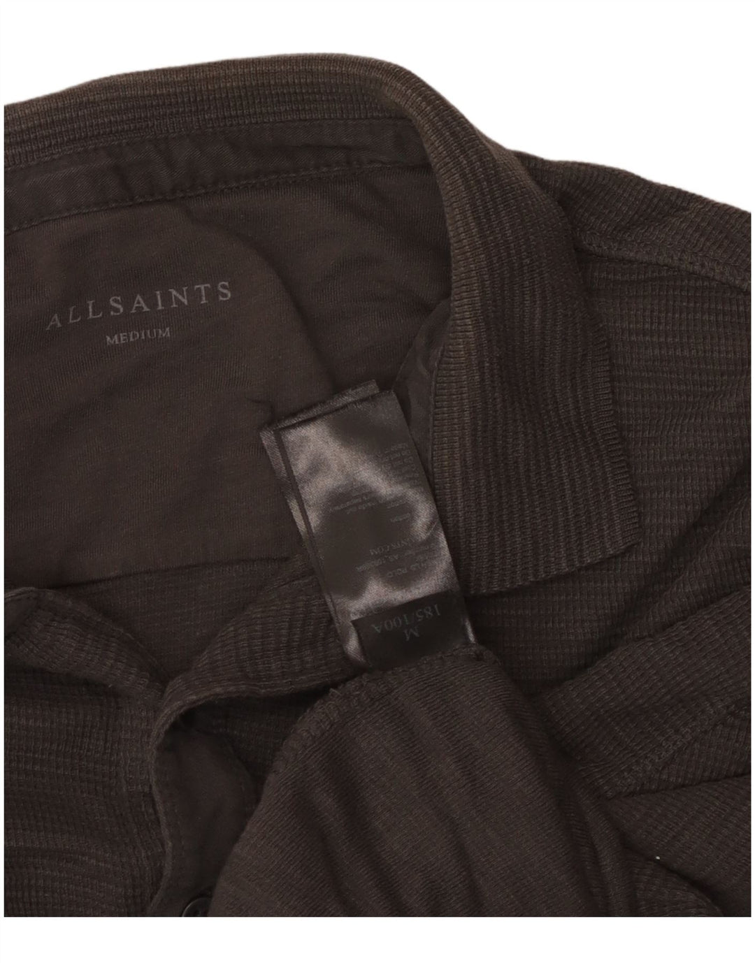 All Saints Herren-Langarm-Poloshirt aus mittelgrauer Baumwolle