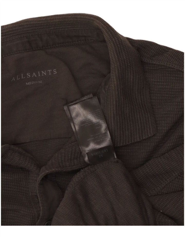 All Saints Herren-Langarm-Poloshirt aus mittelgrauer Baumwolle