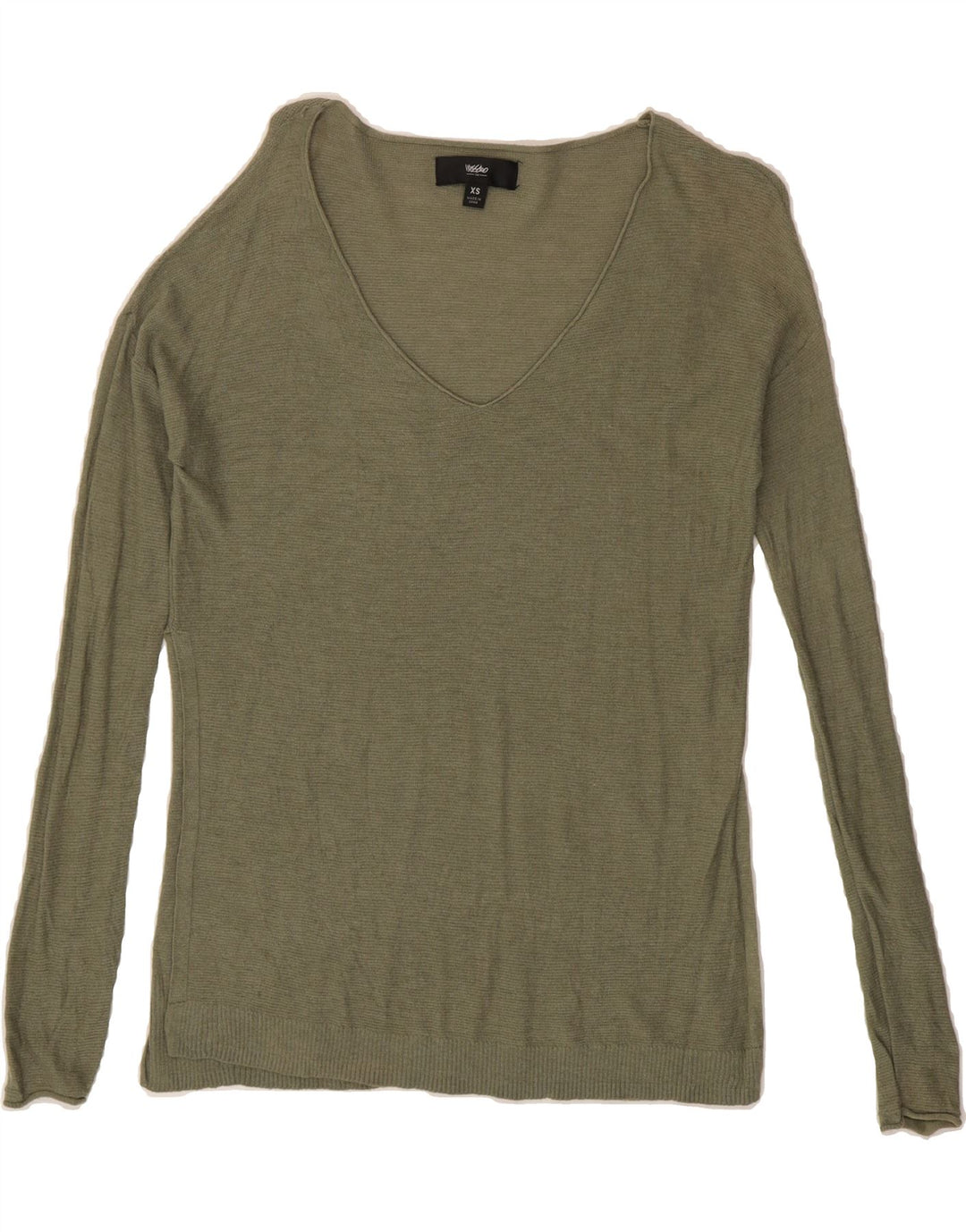 MOSSIMO Womens Oversized V-Neck Jumper Sweater UK 6 XS Khaki Nylon Vintage Mossimo and Second-Hand Mossimo from Messina Hembry 