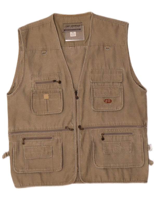 Jintao Herren Utility Gilet UK 42 XL Khaki Polyester