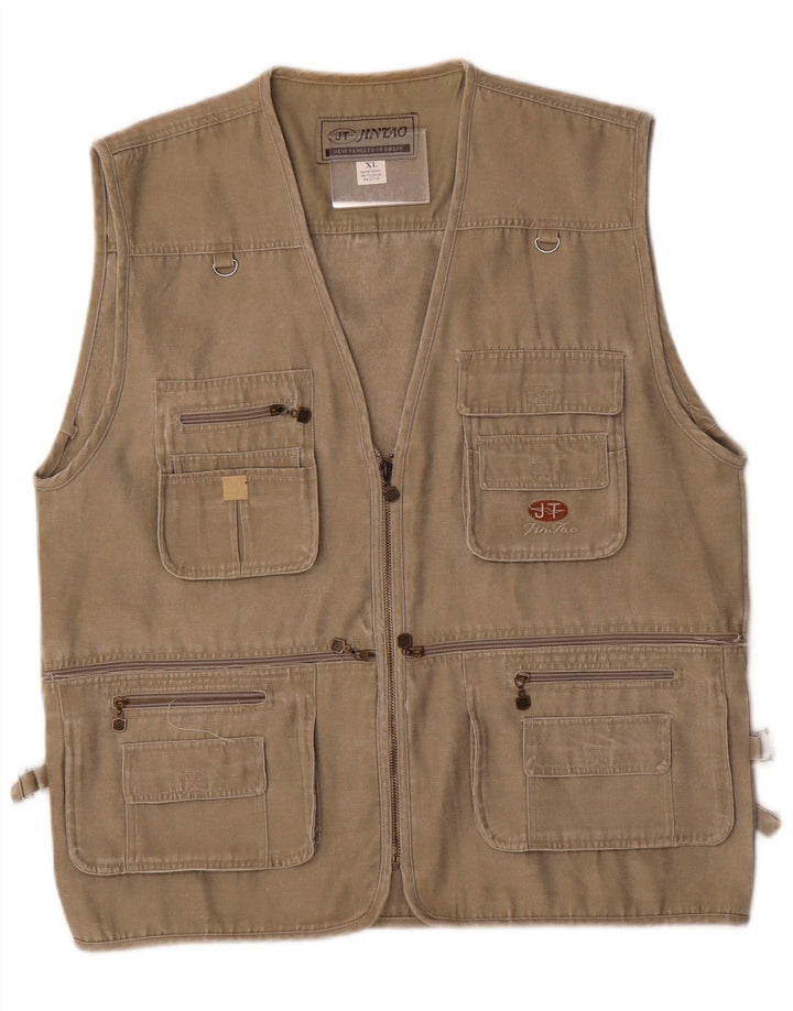 Jintao Herren Utility Gilet UK 42 XL Khaki Polyester