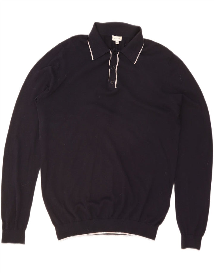 REISS Herren-Polo-Pullover aus mittelblauer, marineblauer Baumwolle