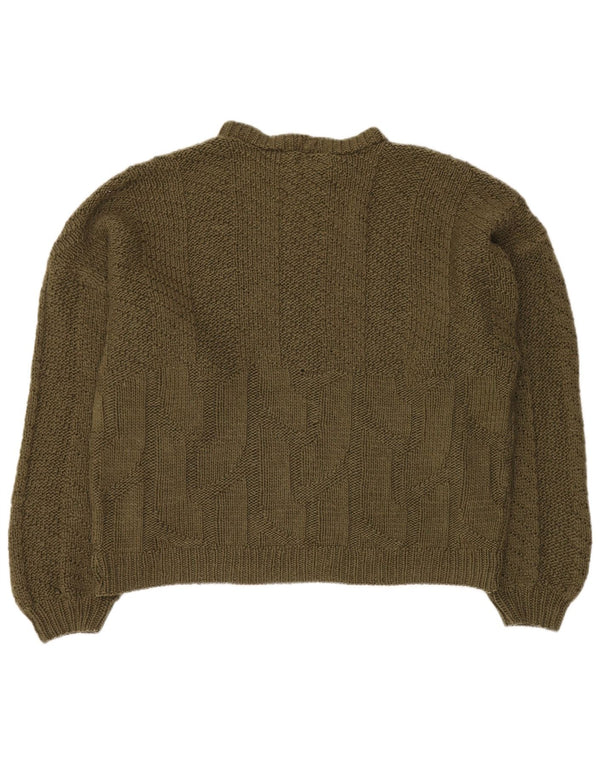 VINTAGE Damen Übergroßer Pullover mit Rundhalsausschnitt UK 18 XL Khaki