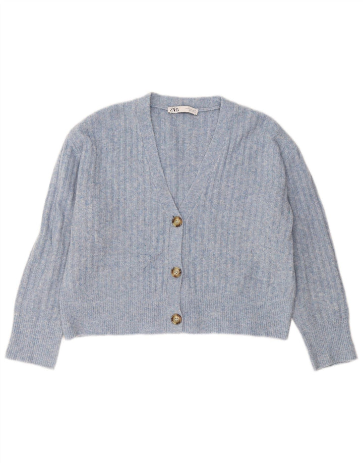 Zara Damen Crop Oversized Cardigan Pullover UK 10 Small Blau Acryl