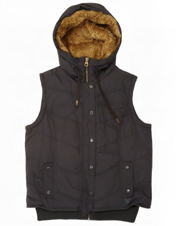 American Eagle Damen-Weste mit Kapuze, gepolstert, UK 16, groß, schwarz, Polyester