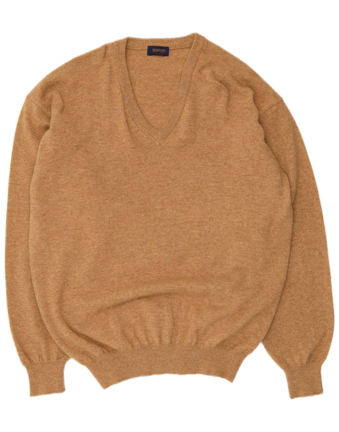 Massimo Dutti Herren-Pullover mit V-Ausschnitt, XL, beige Wolle