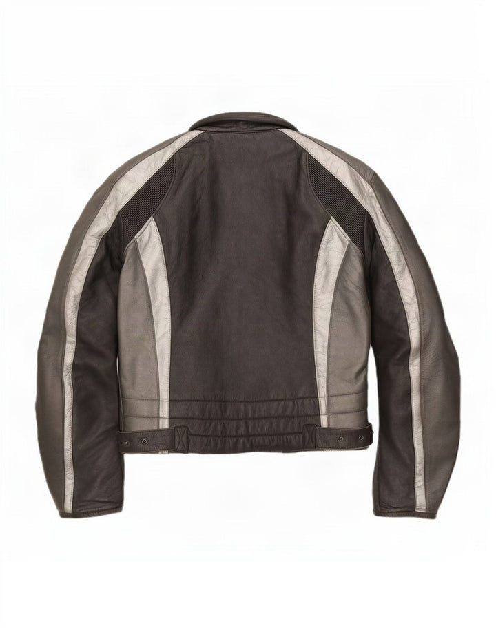 Vintage Herren Leder-Racer-Jacke IT 52 Large Black Colourblock