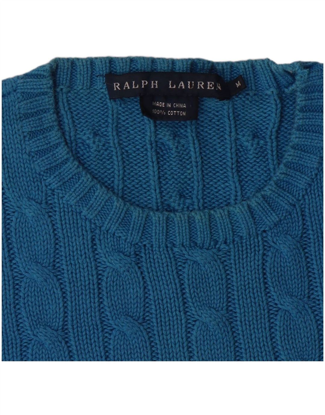 RALPH LAUREN Damen-Pullover mit Rundhalsausschnitt, UK 12, mittelblaue Baumwolle