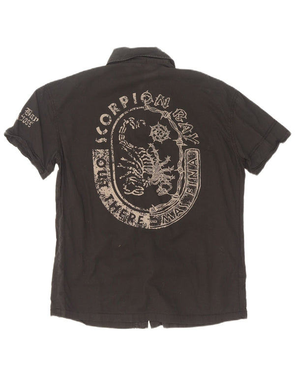 Scorpion Bay Jungen-Kurzarmshirt mit Grafik, 11–12 Jahre, 2XL, schwarze Baumwolle