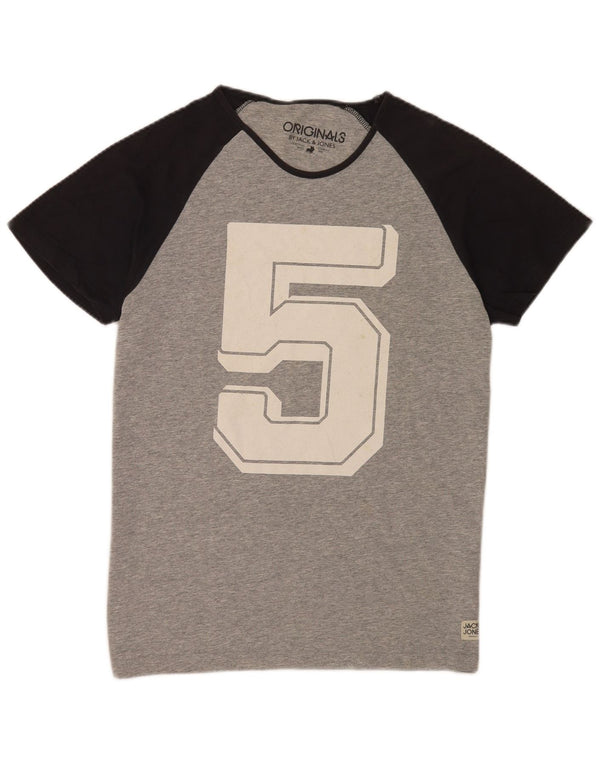 Jack & Jones Herren-Grafik-T-Shirt-Oberteil XL aus grauer Colourblock-Baumwolle