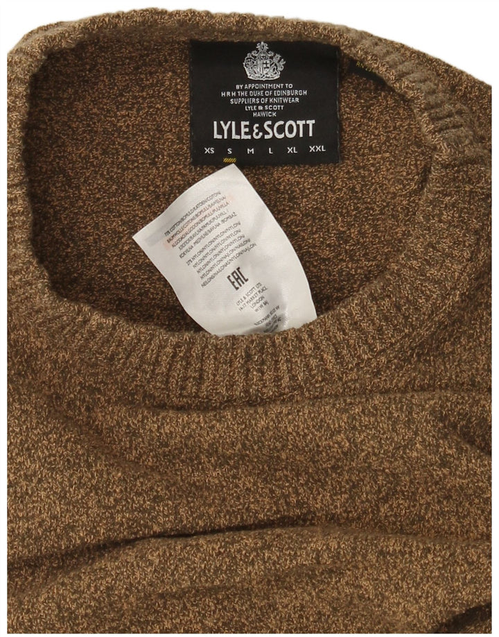 Lyle & Scott Herren-Pullover mit Rundhalsausschnitt, Größe S, Khaki, gefleckte Baumwolle